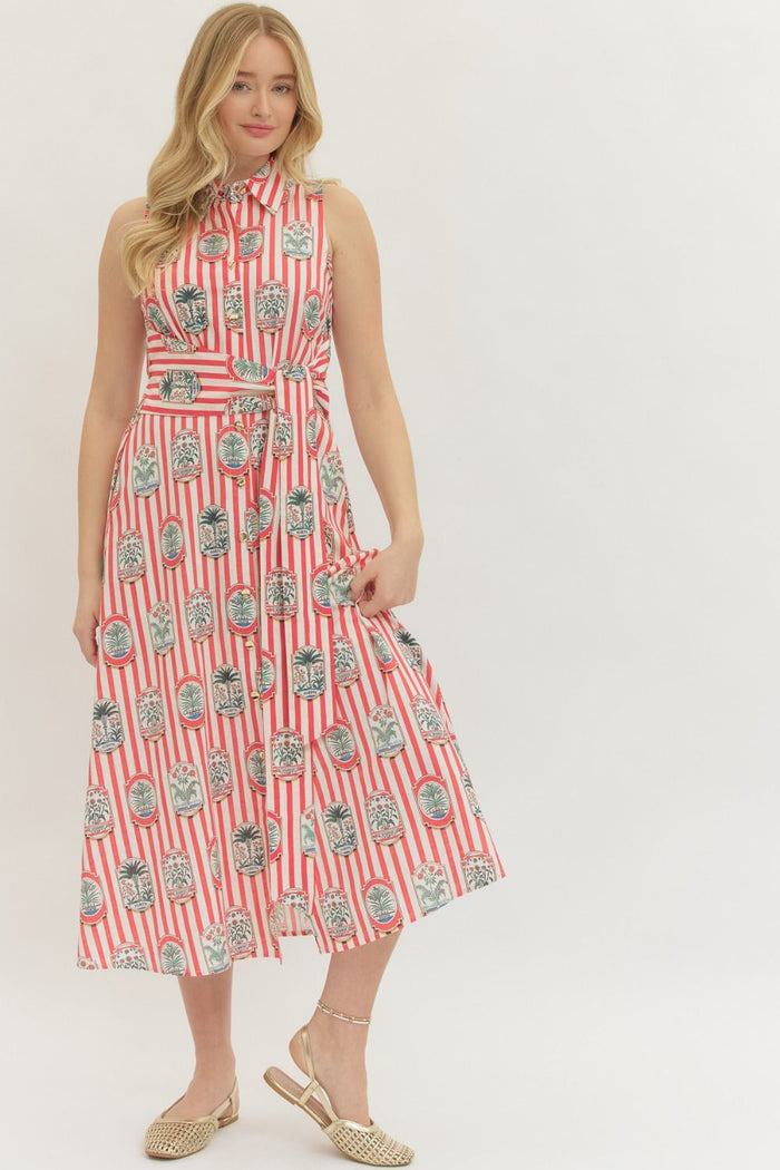 Stamps in Your Passport Red Stripe Midi Dress - Curvy Available