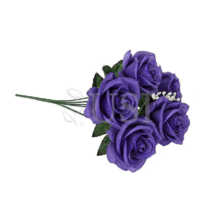 Standard Open Rose Flower Bush w Gypsophila x5, 14in, Dark Purple