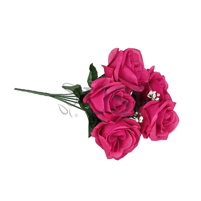 Standard Open Rose Flower Bush w Gypsophila x5, 14in, Hot Pink