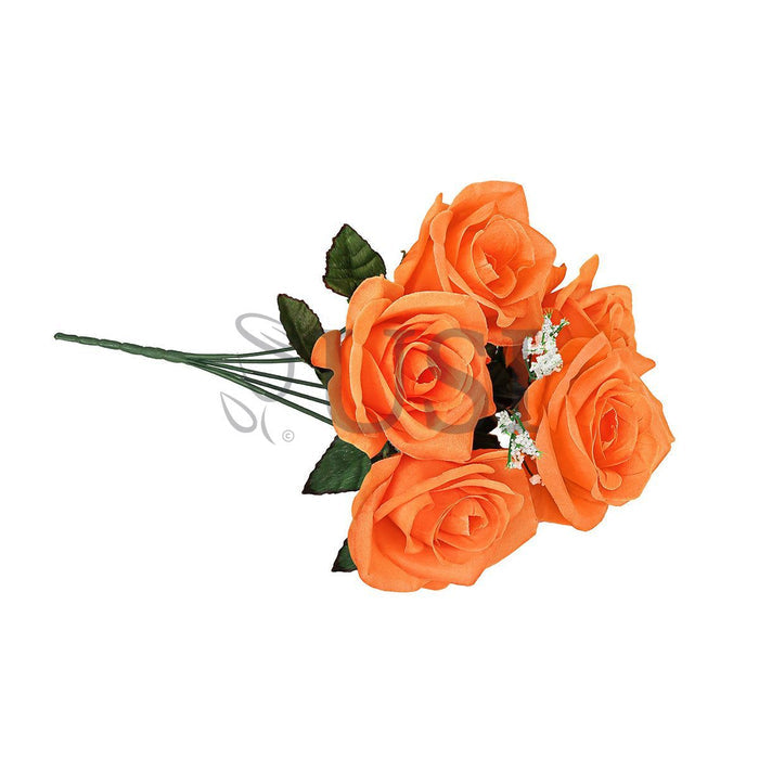 Standard Open Rose Flower Bush w Gypsophila x5, 14in, Orange
