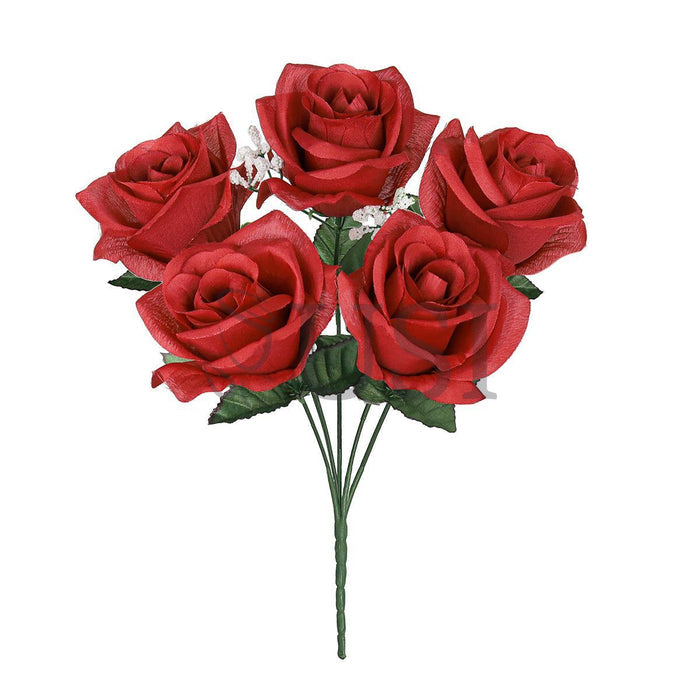 Standard Open Rose Flower Bush w Gypsophila x5, 14in, Red