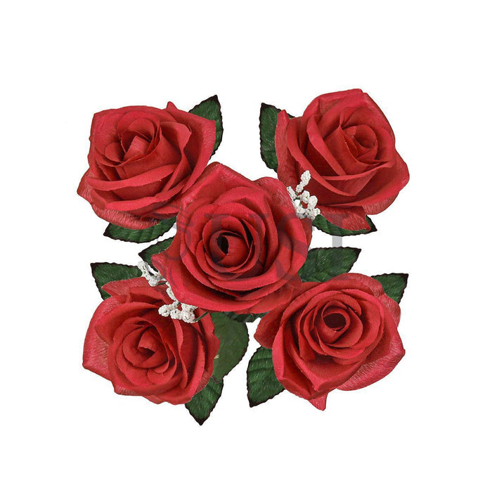 Standard Open Rose Flower Bush w Gypsophila x5, 14in, Red