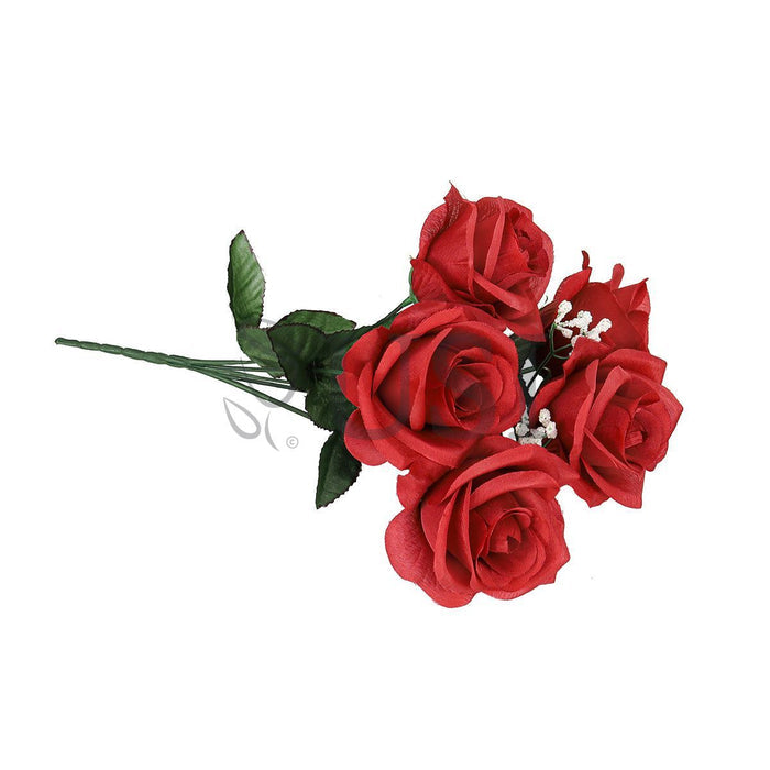 Standard Open Rose Flower Bush w Gypsophila x5, 14in, Red