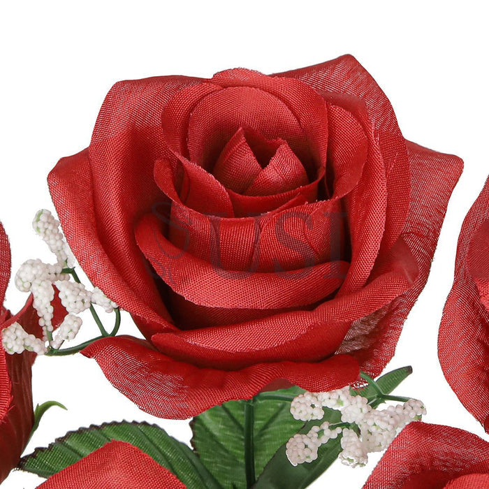 Standard Open Rose Flower Bush w Gypsophila x5, 14in, Red