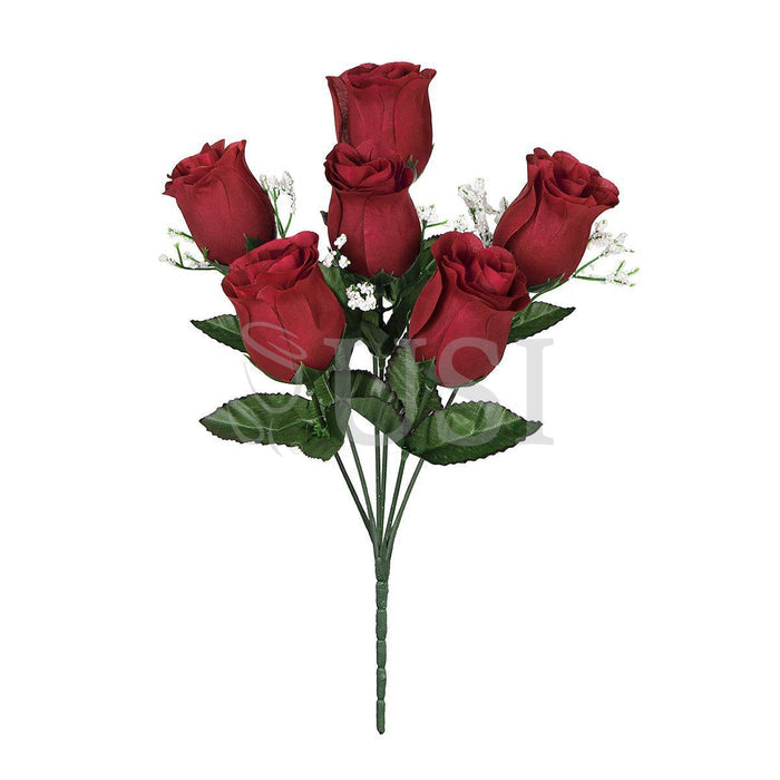 Standard Rose Bud Flower Bush w Gypsophila x6, 14in, Burgundy