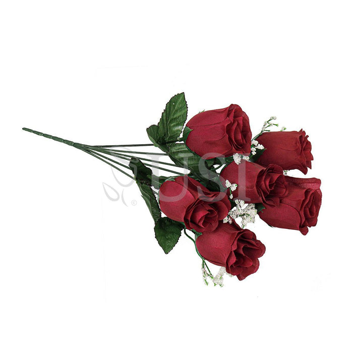 Standard Rose Bud Flower Bush w Gypsophila x6, 14in, Burgundy