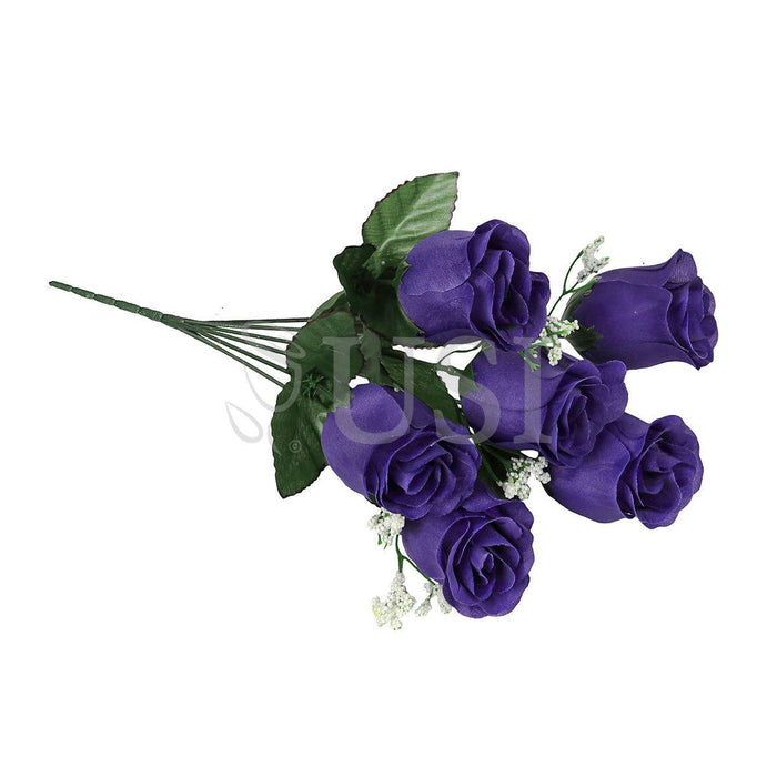 Standard Rose Bud Flower Bush w Gypsophila x6, 14in, Dark Purple