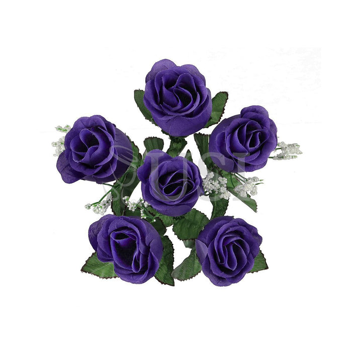 Standard Rose Bud Flower Bush w Gypsophila x6, 14in, Dark Purple
