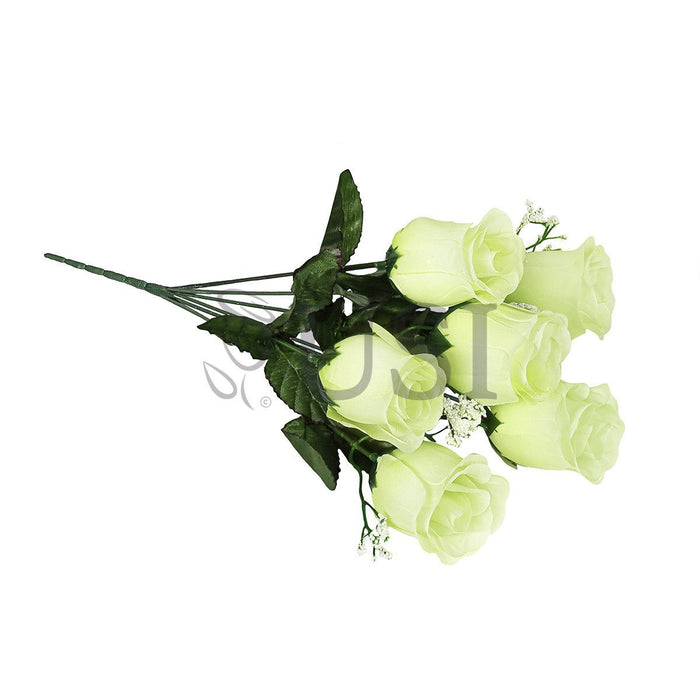 Standard Rose Bud Flower Bush w Gypsophila x6, 14in, Green