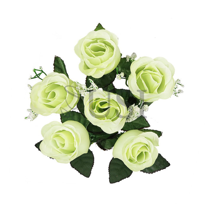 Standard Rose Bud Flower Bush w Gypsophila x6, 14in, Green