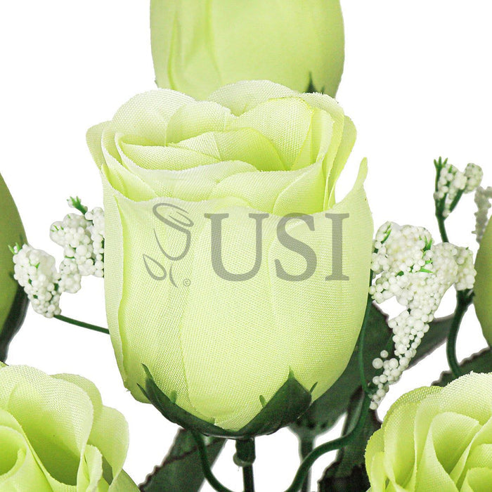Standard Rose Bud Flower Bush w Gypsophila x6, 14in, Green
