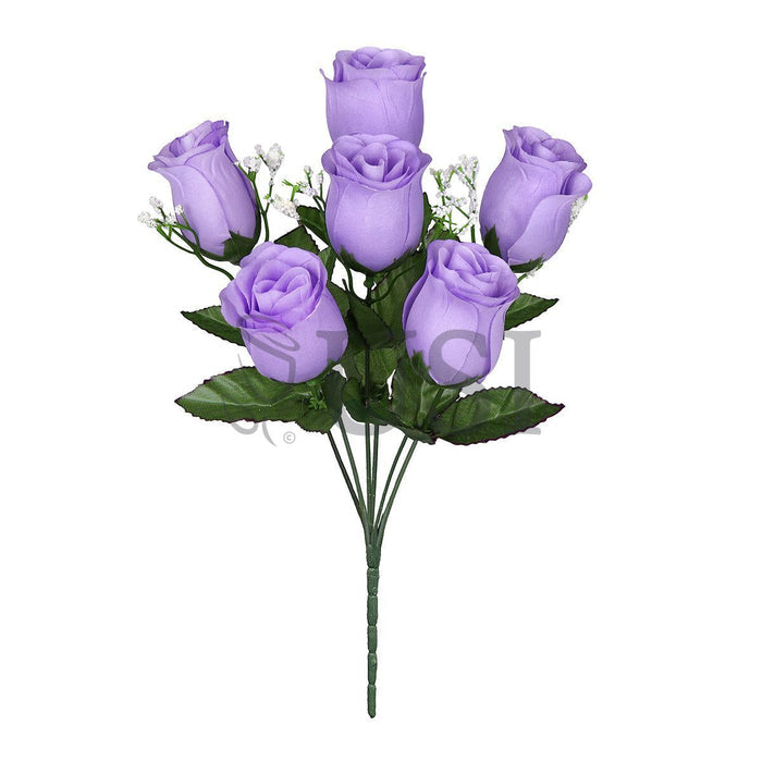 Standard Rose Bud Flower Bush w Gypsophila x6, 14in, Lavender