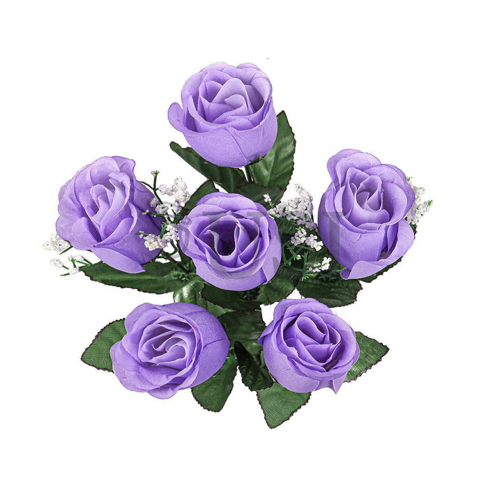 Standard Rose Bud Flower Bush w Gypsophila x6, 14in, Lavender