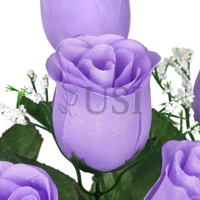 Standard Rose Bud Flower Bush w Gypsophila x6, 14in, Lavender
