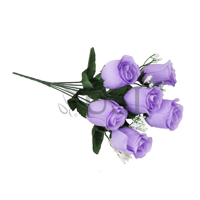 Standard Rose Bud Flower Bush w Gypsophila x6, 14in, Lavender