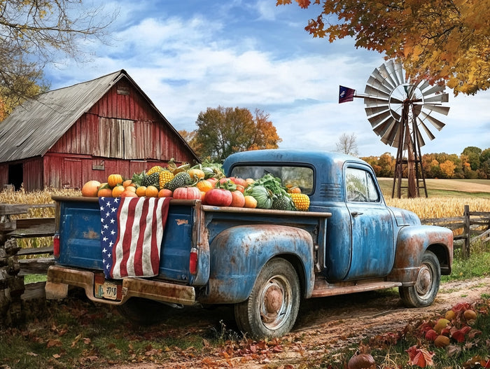 Stars and Stripes An Old Pickup in the Barnyard