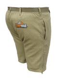 Certified Gear khaki tan shorts with rubber pads on the back and a textured pattern. Designed for roof safety.