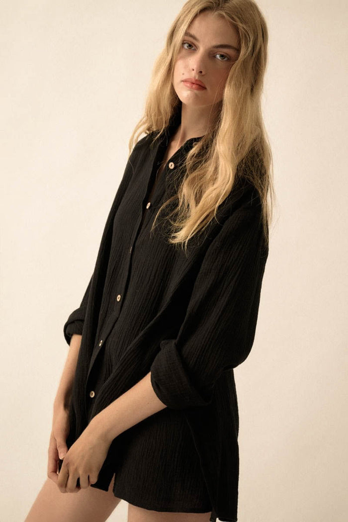 Stellar Vibe Cotton Shirtdress Romper