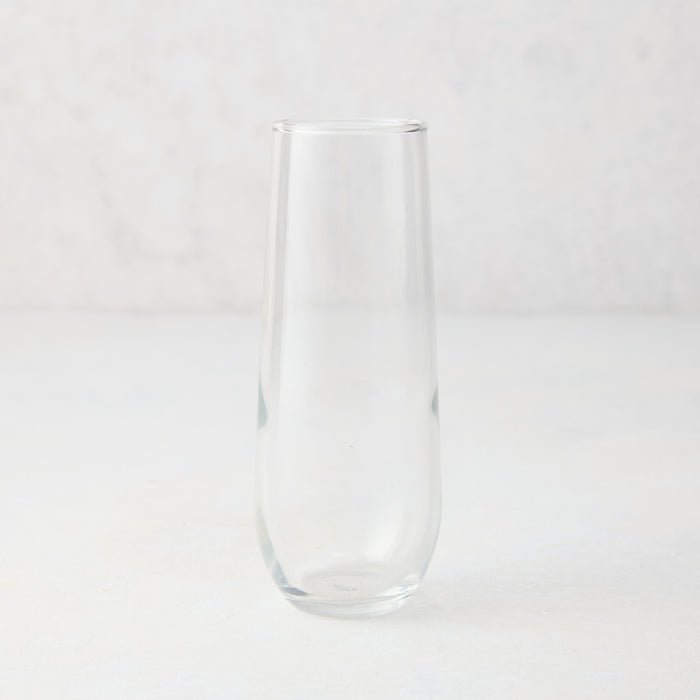 Clear glass Hudson Grace Stemless Champagne Flute, 8.5 oz, on a white background.