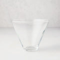 Hudson Grace Stemless Martini Glass, clear glass, conical top, wide brim, 8 oz. capacity.