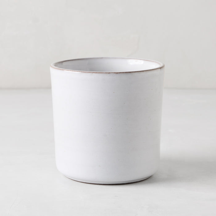 Stone grey hand-glazed terracotta mug, 22.4oz, with a cool grey-white hue and natural rim.