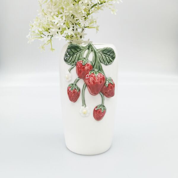 Decorative vase with strawberry design