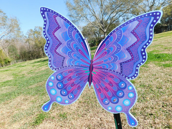 butterfly yard art in blue