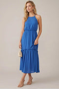 Summer Vacation Woven Elastic Waist Maxi Dress - Blue
