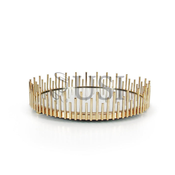 Sunburst Round Metal Mirror Tray, 10in, Gold