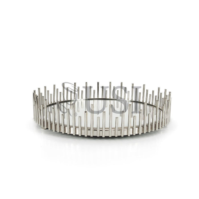 Sunburst Round Metal Mirror Tray, 10in, Silver