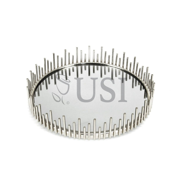 Sunburst Round Metal Mirror Tray, 10in, Silver