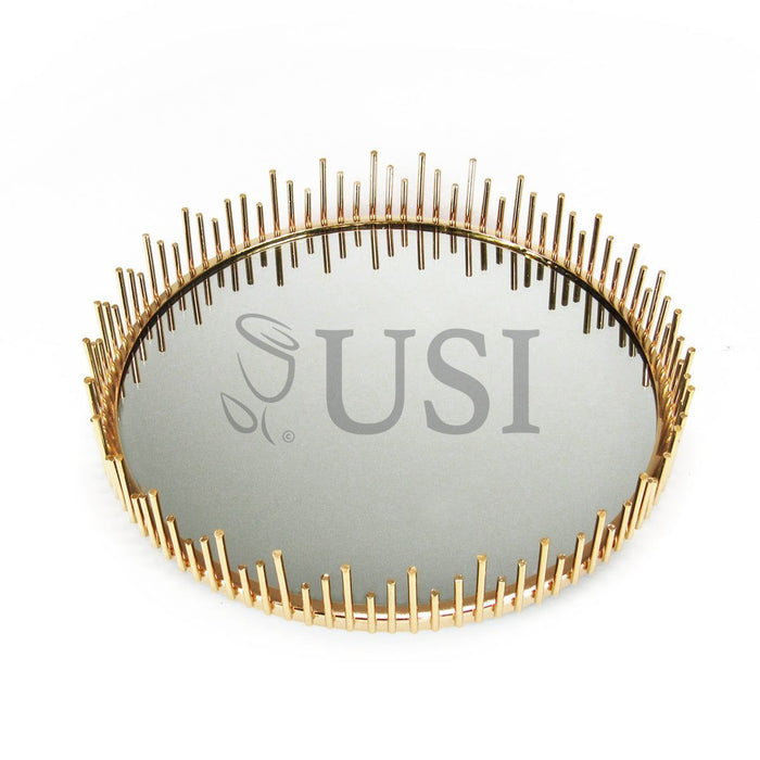 Sunburst Round Metal Mirror Tray, 12in, Gold