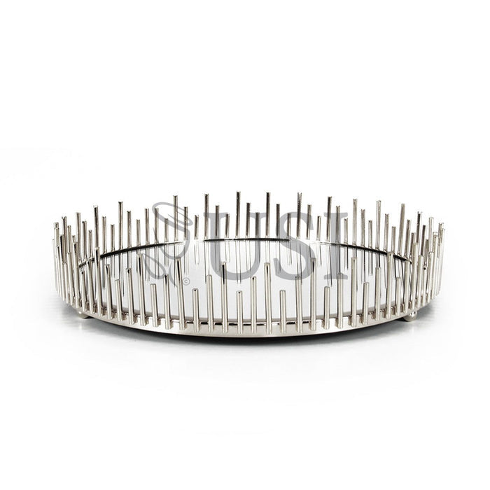 Sunburst Round Metal Mirror Tray, 12in, Silver