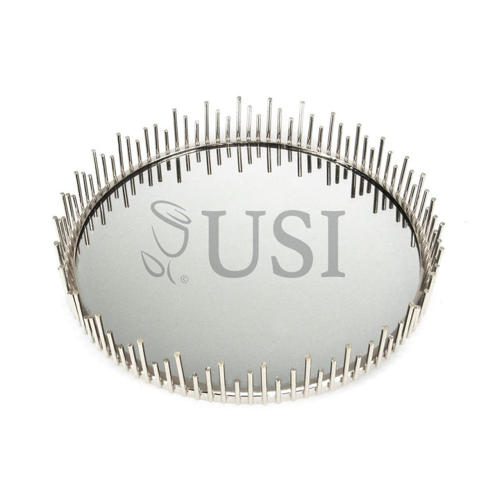 Sunburst Round Metal Mirror Tray, 12in, Silver