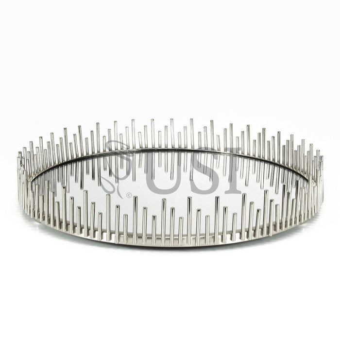 Sunburst Round Metal Mirror Tray, 14in, Silver