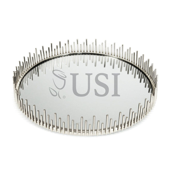Sunburst Round Metal Mirror Tray, 14in, Silver