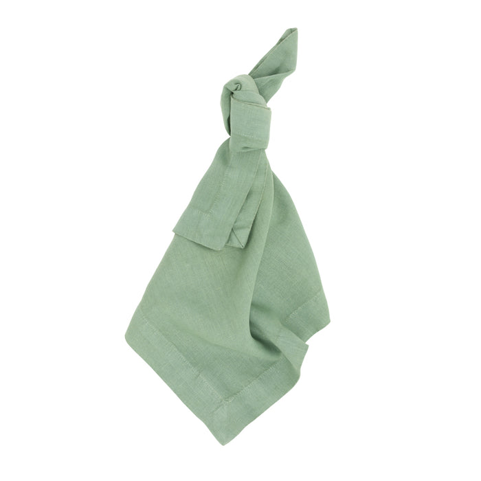 Swiss Chard HG Signature hand-dyed 22" sage green linen napkin, tied in a knot.