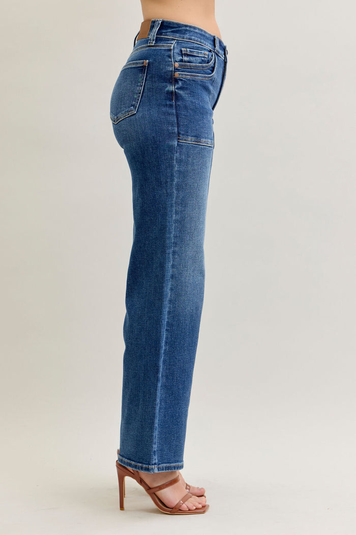 Sydney 90's Straight Front Patch Pocket Wide Leg Denim