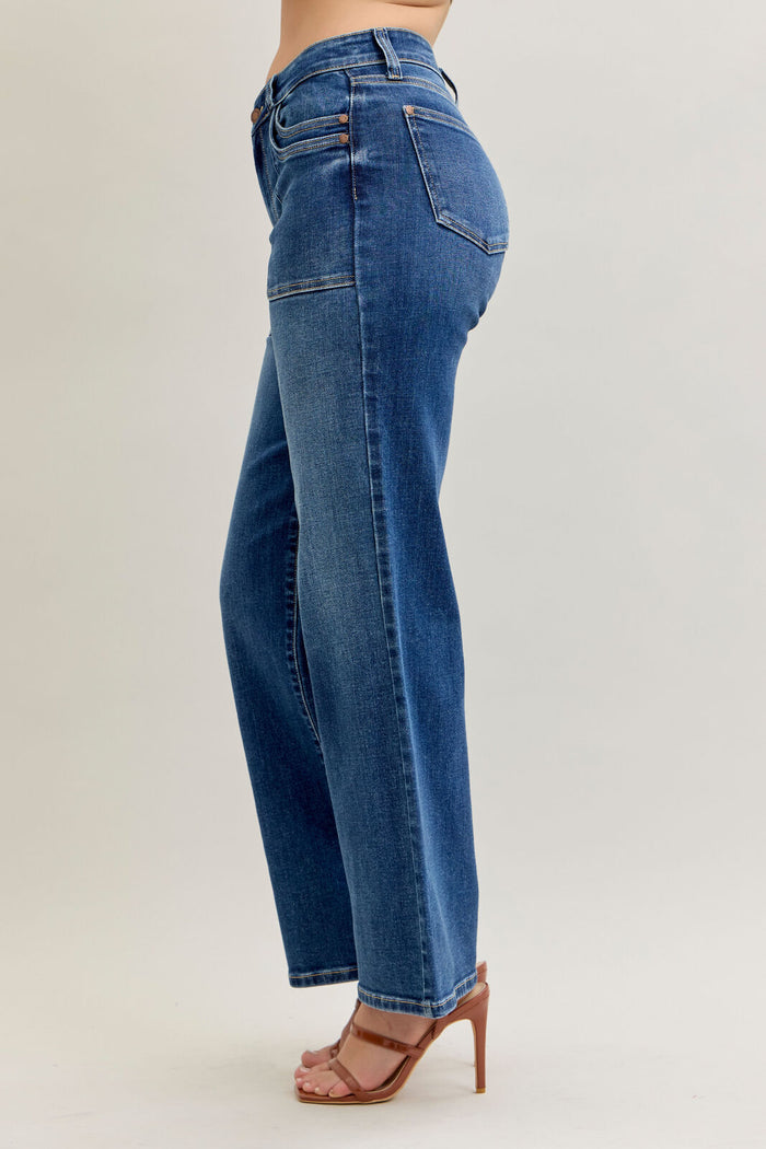 Sydney 90's Straight Front Patch Pocket Wide Leg Denim