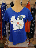 T-Shirt - Adult - Floral White Squirrel - Short Sleeve V-Neck in Heathered Royal Blue