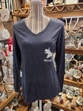 T-Shirt - Adult - Long Sleeve - I've Got Your Back & Birdseed White Squirrel with V-Neck in Dark Heather Grey