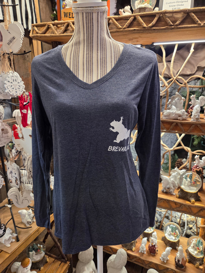 T-Shirt - Adult - Long Sleeve - I've Got Your Back & Birdseed White Squirrel with V-Neck in Dark Heather Grey