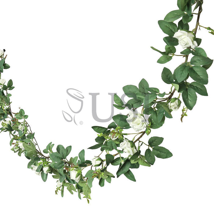 Tea Rose Flower Garland, 6ft, Cream White