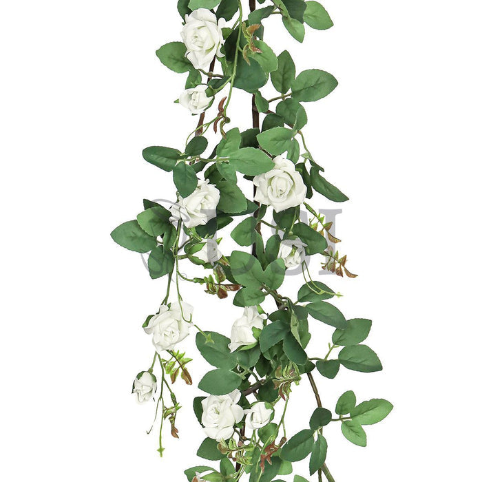 Tea Rose Hanging Flower Vine Spray, 4ft, Cream White