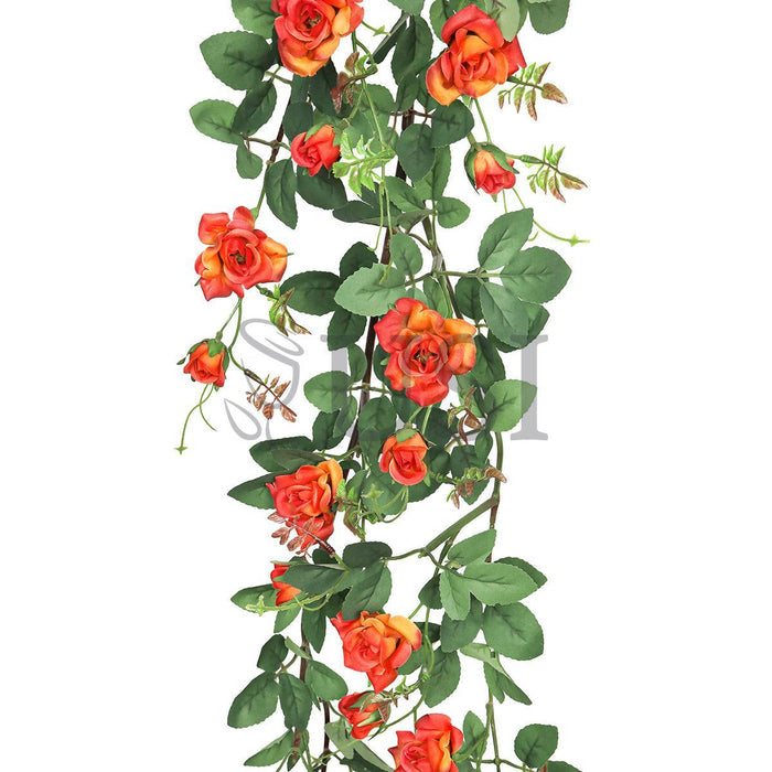 Tea Rose Hanging Flower Vine Spray, 4ft, Orange