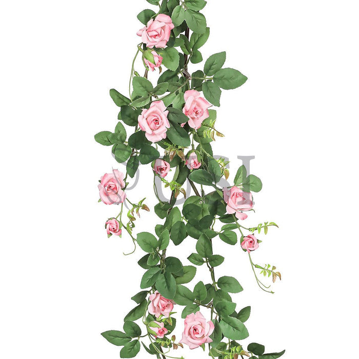 Tea Rose Hanging Flower Vine Spray, 4ft, Pink
