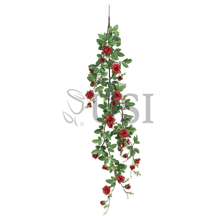 Tea Rose Hanging Flower Vine Spray, 4ft, Red