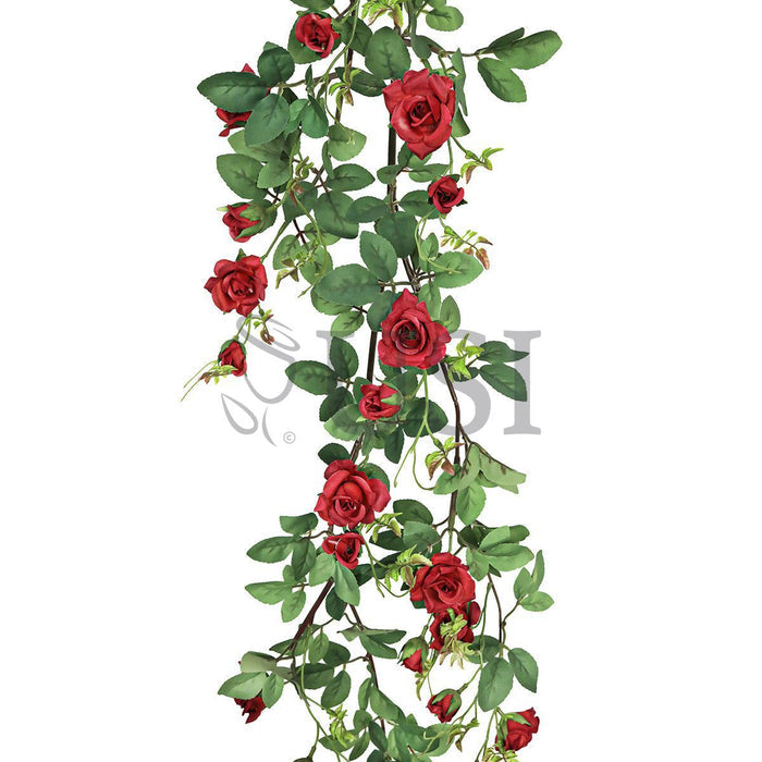 Tea Rose Hanging Flower Vine Spray, 4ft, Red