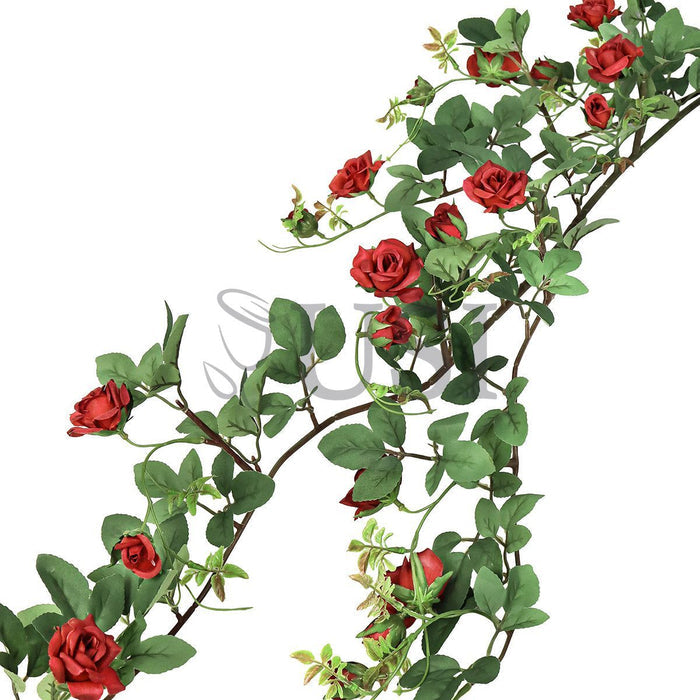Tea Rose Hanging Flower Vine Spray, 4ft, Red