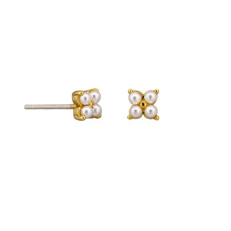 Pair of gold shaped earrings with pearl centers